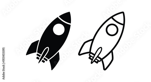 Two rocket ship icons one filled and one outlined silhouette