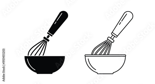 Black and white illustration of a whisk and bowl silhouette