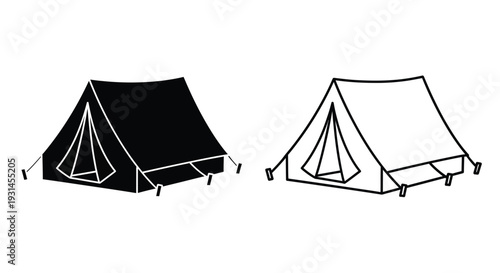 Two tent outlines one black and one white showing a camping silhouette