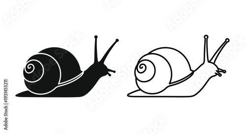 Two snails depicted in contrasting styles showcasing a dark silhouette