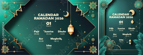 Elegant Ramadan Mubarak Calendar Background, Ramadan Calendar 2026 Background for social media template