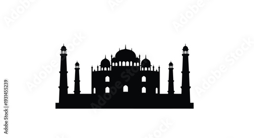 Black silhouette of the taj mahal a famous historical landmark silhouette