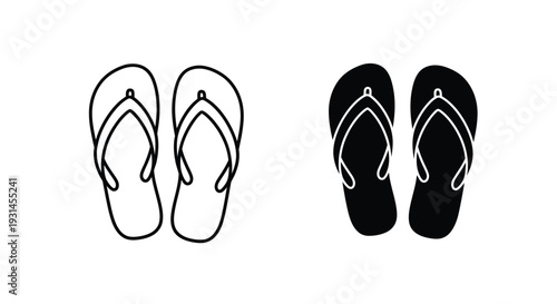 Two pairs of flip flops presented in contrasting tones silhouette