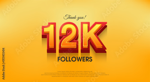 Thank you 12k followers 3d design, vector background thank you.