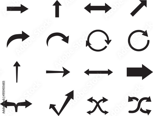 Large Collection of Black Arrow Icons – Directional, Curved, Rotate, Refresh and Navigation Symbols Set for UI & Graphic Design