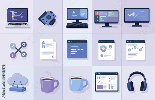 Vector Illustration Of Arafed  of a set of various devices and devices isolated on white background