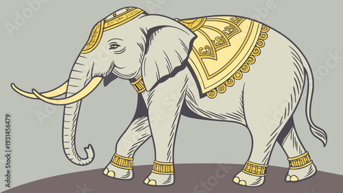 Majestic Elephant Adorned in Traditional Garments.