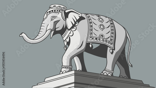 Majestic Elephant Statue Adorned with Traditional Indian Garments.
