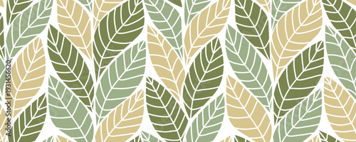 Seamless pattern with green and yellow leaves. Natural hand drawn design. Great for textile, fabric, wallpaper, wrapping, scrapbook and packaging
