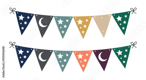 Islamic bunting flags with moon and stars for ramadan celebration party garland