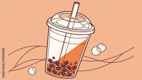 Refreshing Coffee Bubble Tea Beverage with Coffee Beans.