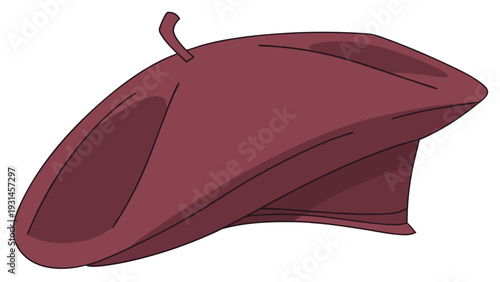 Classic Red Beret Hat Isolated on White Background.