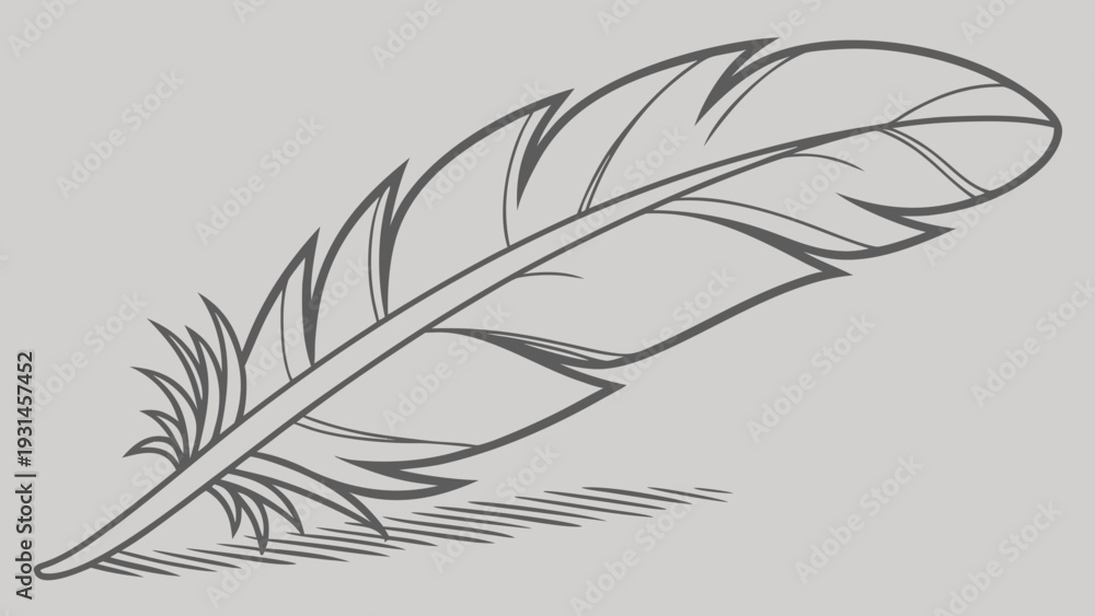 Obraz premium Detailed Hand Drawn Feather Illustration with Shading.