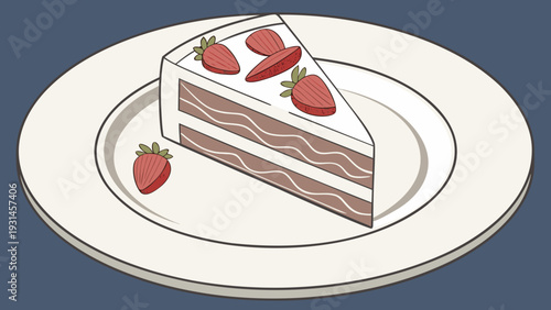 Delicious Strawberry Cake Slice on White Plate.