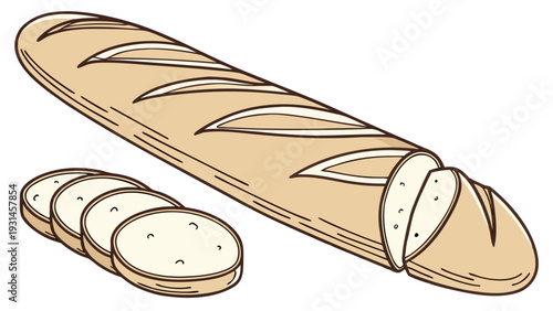 Freshly baked baguette with sliced pieces a delicious French bread.