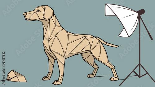 Geometric Dog Illustration with Studio Lighting Setup.