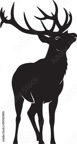 Majestic Stag Silhouette – Elegant Deer with Large Antlers Isolated on - stock vector.