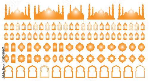 Mosques Islamic architecture and lanterns ornate patterns and arches for Ramadan decor