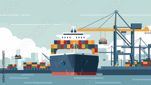 Container Ship at Port Global Trade and Logistics Illustration 2.