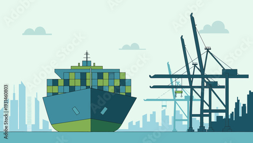 Container Ship at Port Global Trade and Logistics Illustration.