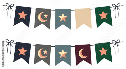 Islamic bunting flags star moon symbols for Ramadan and Eid festive celebration decor