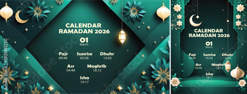 Elegant Ramadan Mubarak Calendar Background, Ramadan Calendar 2026 Background for social media template