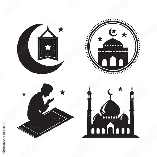 Ramadan vector icons set, Lantern and Crescent Moon, Vector Illustration,  Silhouette design, Modern Islamic, Ramadan Kareem, Vector Graphic, Minimal Ramadan Mubarak, Lantern Art,
Traditional,
