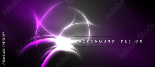 Abstract purple energy flows, bright light source. Dark background creates dramatic visual effect. Modern design element.