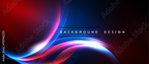 Abstract vibrant waves, red, blue, purple hues. Dynamic flowing shapes create modern background design. Dark space surrounds bright elements.