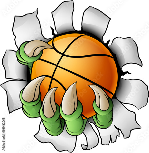 A basketball claw sports illustration of an eagle or animal monster hand holding ball