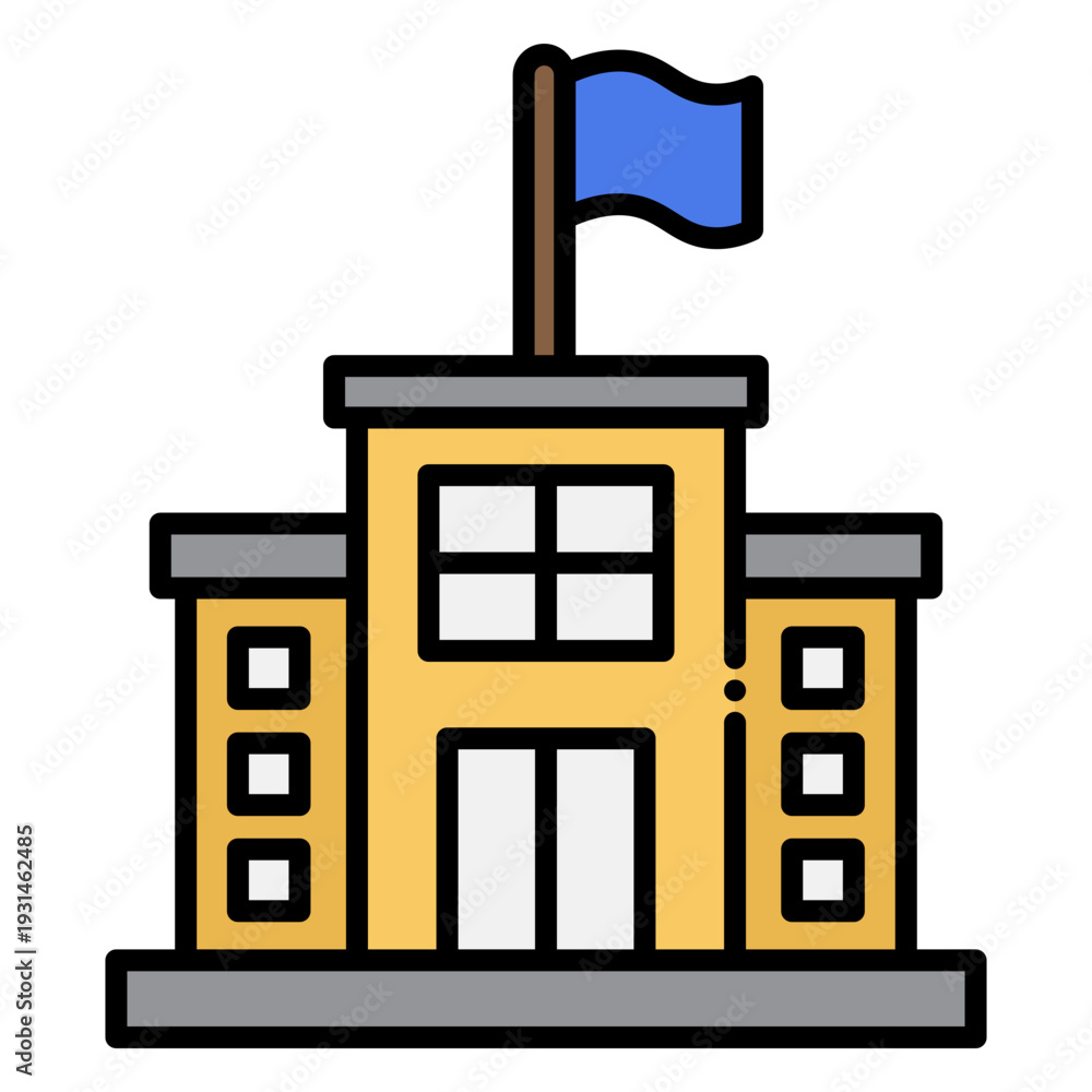 Obraz premium School Building Icon with Flag