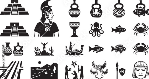 South american indigenous cultural symbols ancient artifacts and figures