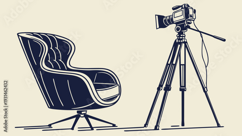 Professional Interview Setup with Camera and Chair.