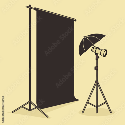 Professional photography studio equipment setup with backdrop and lighting.