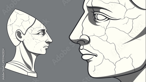 Two Ancient Egyptian Busts in Profile Detailed Illustration.