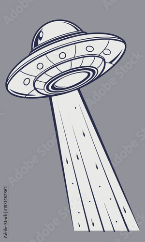 UFO Flying Saucer with Beam of Light.