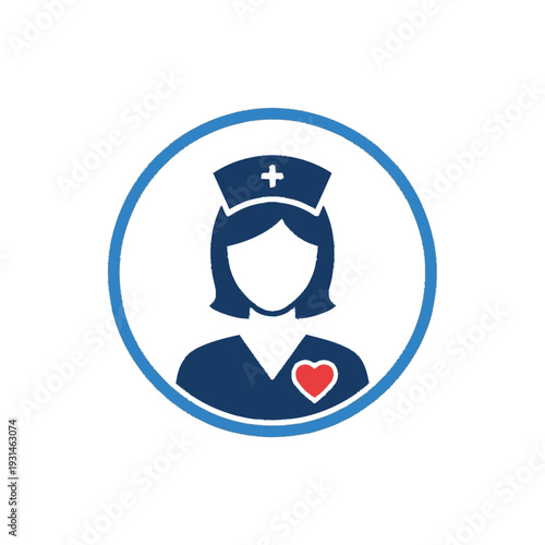 Nurse Icon with Heart Symbol Illustration.