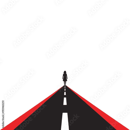 Woman Walking Down Road Alone Silhouetted.