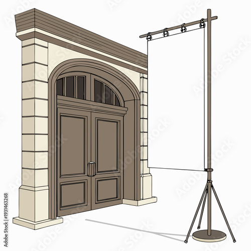 Architectural Entrance with Blank Banner Stand.