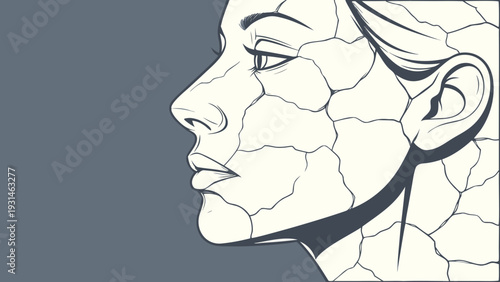 Womans Face with Cracked Skin Illustrating Dryness and Skin Conditions.