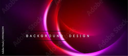 Abstract neon layers create dynamic background. Red, purple hues blend, forming circular shapes. Text reads background design.
