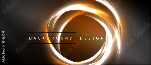 Abstract design features concentric glowing circles. Warm orange hues dominate dark background. Text reads background design. Simple, modern aesthetic.