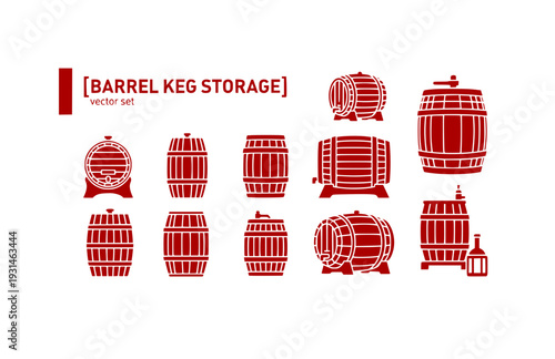 Barrel Keg Storage Vector Set - Black Silhouette Illustrations, Wooden Container Graphics, Barrel Icons, Storage Keg Design Elements