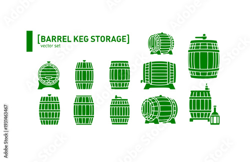 Barrel Keg Storage Vector Set - Black Silhouette Illustrations, Wooden Container Graphics, Barrel Icons, Storage Keg Design Elements