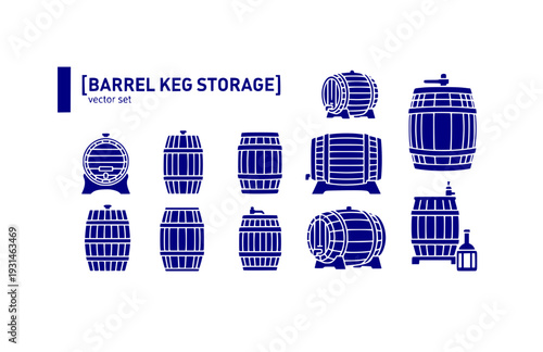 Barrel Keg Storage Vector Set - Black Silhouette Illustrations, Wooden Container Graphics, Barrel Icons, Storage Keg Design Elements