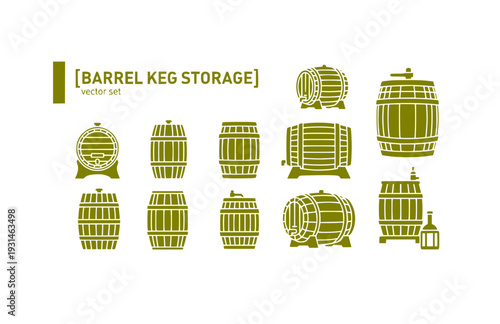 Barrel Keg Storage Vector Set - Black Silhouette Illustrations, Wooden Container Graphics, Barrel Icons, Storage Keg Design Elements