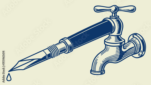 Creative Faucet Pen Dripping Ink Illustration.
