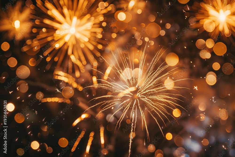 Fototapeta premium gold celebration firework with bokeh background for New Year eve and the other holiday background 