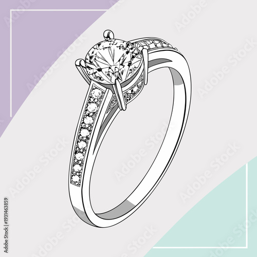 Elegant Diamond Engagement Ring with Pave Setting.