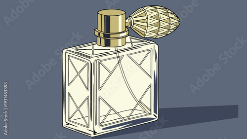 Elegant Perfume Bottle with Ornate Atomizer on a Solid Background.